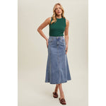 Flare Denim Midi Skirt