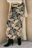 Floral Print Mesh Fitted Maxi Skirt