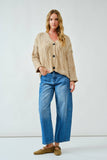 Oversized Washed Cable Cardigan in Taupe