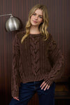 Washed Cable Knit Pullover Sweater in Cocoa