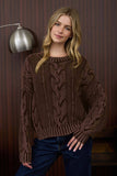 Washed Cable Knit Pullover Sweater in Cocoa