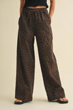 Leopard Print Wide Leg Denim Track Pants