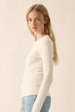 Shaper Fit Rib-Knit Long Sleeve in Off White