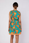 Turquoise & Orange Sleeveless Dress with Tropical Shell Print