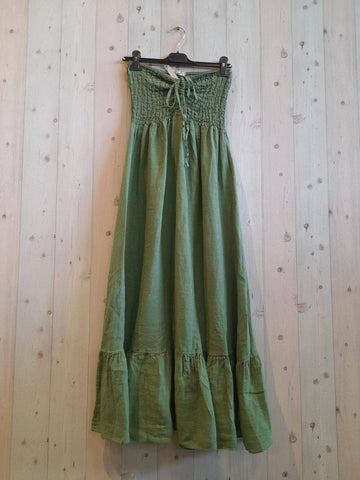 Green Linen Strapless Halter Dress