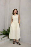 Sleeveless Smocked Midi Dress in Cream