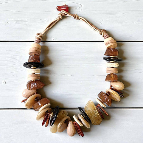 Chunky Stone Bead Necklace in Mocha Mousse