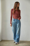 Knit Ribbed Side Ruching Long Sleeve in Burgundy