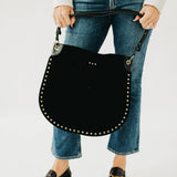 Rivet Vegan Suede Hobo Bag in Camel