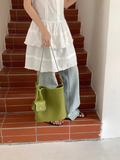Embossed Woven Shoulder Bag with Accessory Pouch in Lime
