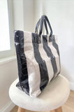 Black & Beige Striped Tote Bag