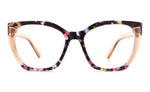 Oversized Two-Toned Cat-Eye Reading Glasses in Blue Multicolor & Champagne