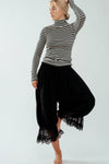 Striped Long Sleeve Turtleneck Top in Ivory & Black