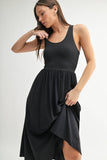 Rib Tank Midi Dress in Black