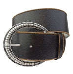 Wide Vintage Distressed Leather Belt in Black