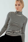 Striped Long Sleeve Turtleneck Top in Ivory & Black