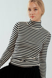 Striped Long Sleeve Turtleneck Top in Ivory & Black