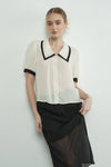 Contrast Edge Collar Blouse in Cream