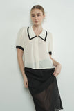 Contrast Edge Collar Blouse in Cream