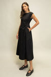 Ruched Waist Midi Dress in Black