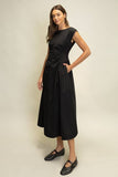 Ruched Waist Midi Dress in Black