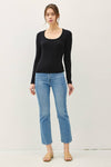Basic Scoop Neck Long Sleeve Top in Black