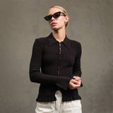 Knitted Collared Cardigan in Mocha