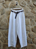 100% Linen Pants with Belt in White