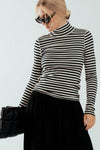 Striped Long Sleeve Turtleneck Top in Ivory & Black