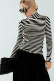 Striped Long Sleeve Turtleneck Top in Ivory & Black