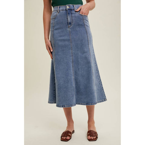 Flare Denim Midi Skirt