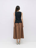 Midi Skirt with Side Waist Ties in Brown