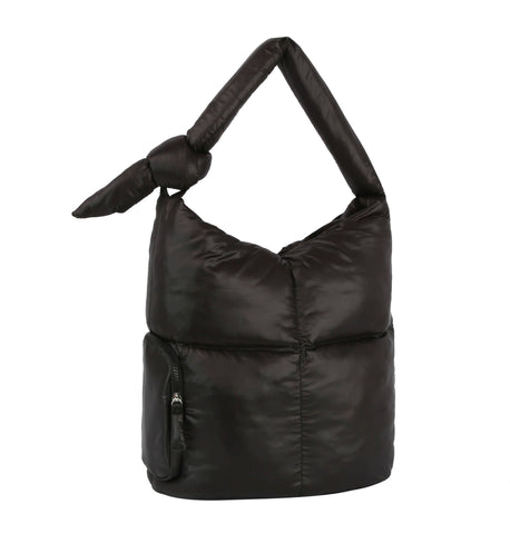 Puffer Tie Handle Hobo Bag in Black