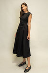 Ruched Waist Midi Dress in Black