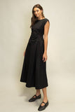 Ruched Waist Midi Dress in Black