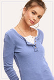 Ribbed Fitted Long Sleeve Henley in Periwinkle