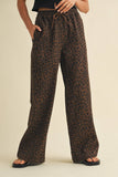 Leopard Print Wide Leg Denim Track Pants