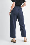 Wide Leg Cotton Twill Utility Pants with Drawstring in Navy