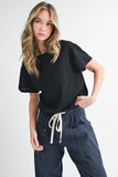 Wide Leg Cotton Twill Utility Pants with Drawstring in Navy