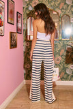 Drawstring Striped Sweatpants with Exposed Seam Detail in Navy/Cream
