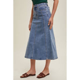 Flare Denim Midi Skirt