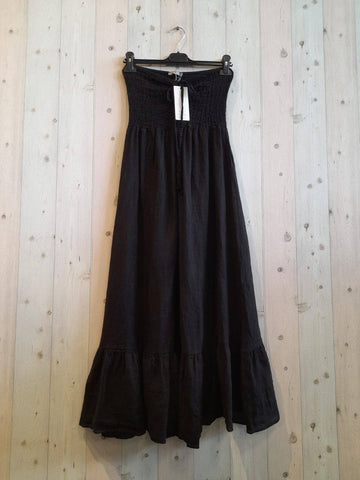 Black Linen Strapless Halter Dress