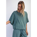 Cotton Blend Mineral Washed Top in Jungle Green
