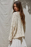Cable Knit V-Neck Long Sleeve Sweater Cardigan in Natural