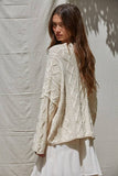 Cable Knit V-Neck Long Sleeve Sweater Cardigan in Natural