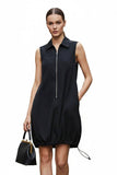 Zip Up Dress with Adjustable Bottom in Black