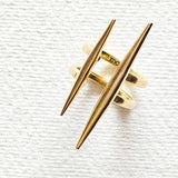 Solid Brass Handcrafted Double Spike Needle Adjustable Ring