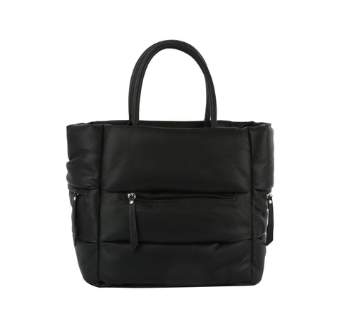 Puffer Tote with Zip Pockets in Black
