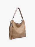 Three Compartment Tassel Hobo Bag in Olive