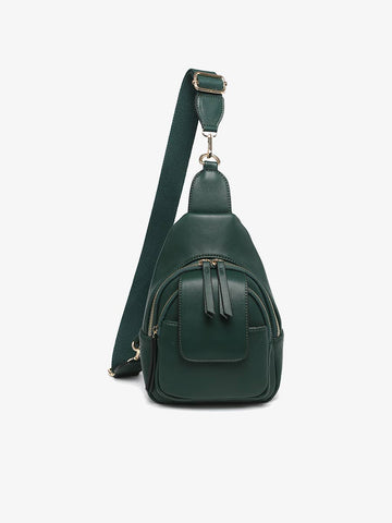 Sling Bag with Flapover Pocket in Dark Forest Green